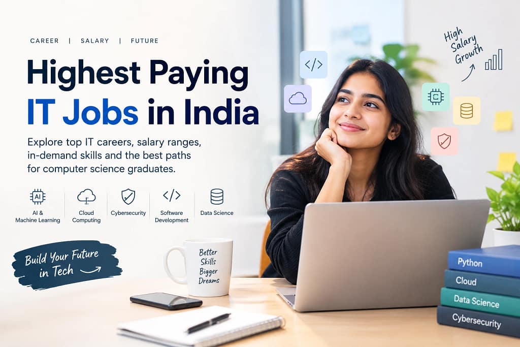 Highest paying IT jobs in India featuring AI, cloud computing, cybersecurity, software development, and data science careers.